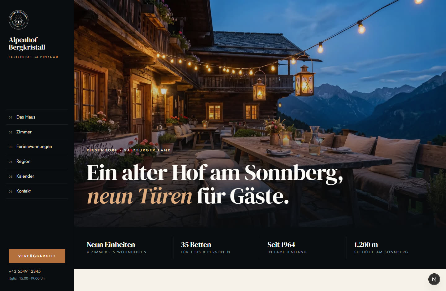 Startseite der Demo-Website Alpenhof Bergkristall – anklicken zum Öffnen